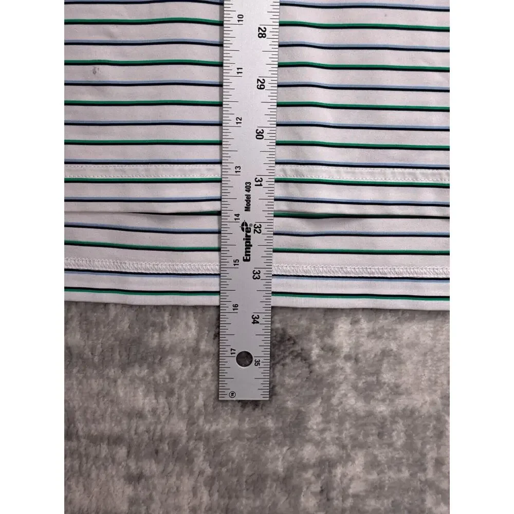 Peter Millar Polo Shirt Large Summer Comfort White Striped Golf Short Sleeve